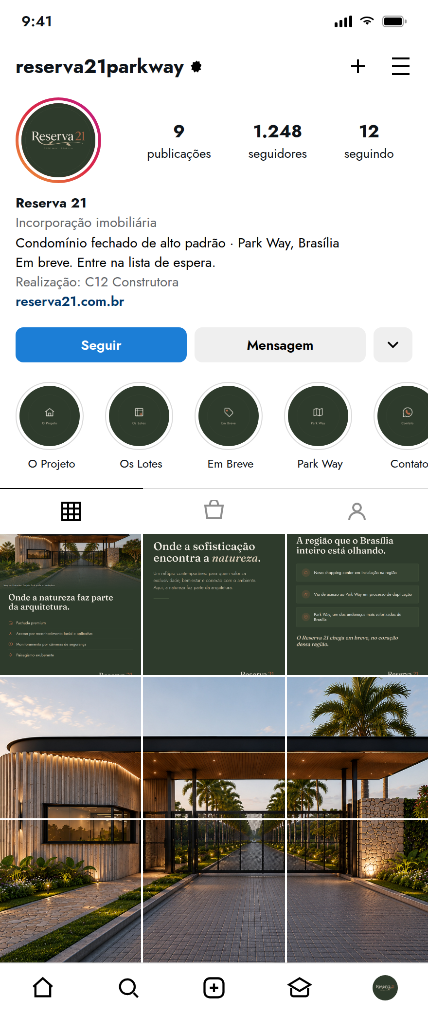 Mockup do perfil Instagram Reserva 21